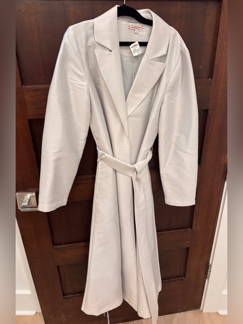 Frances Valentine  wrap tunic trench coat dress in silver